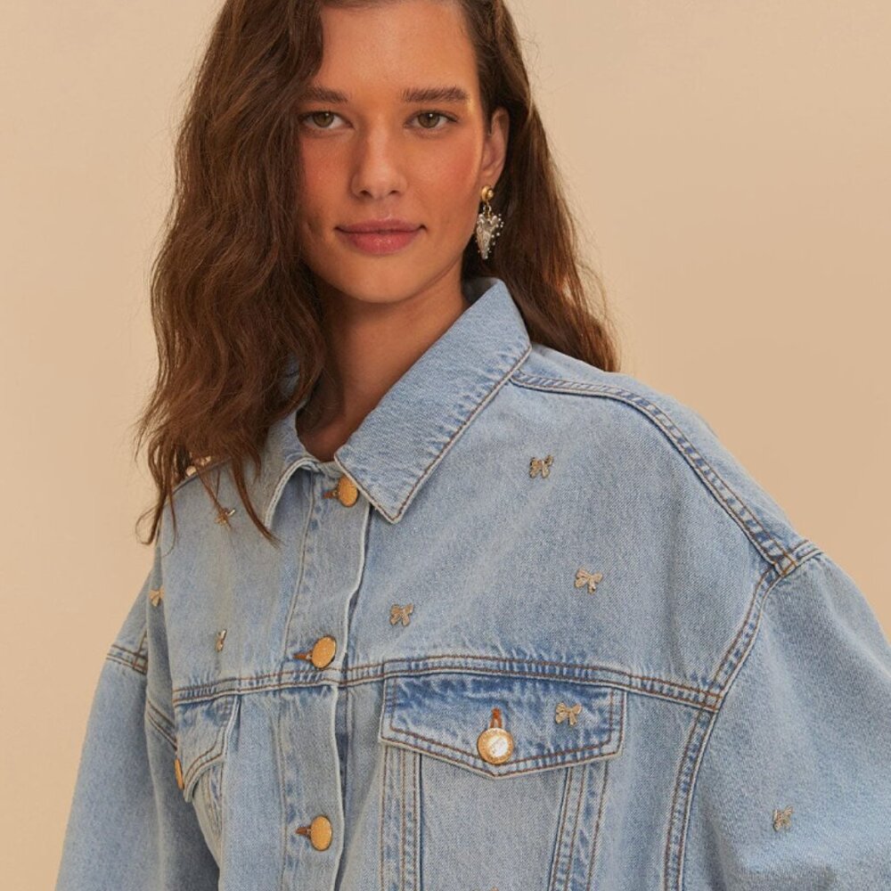 FARM Rio Bows embroidery denim jacket Size SMALL